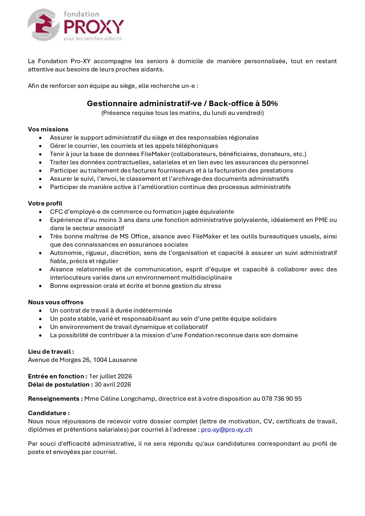 2026 03 31 Annonce gestionnaire back office