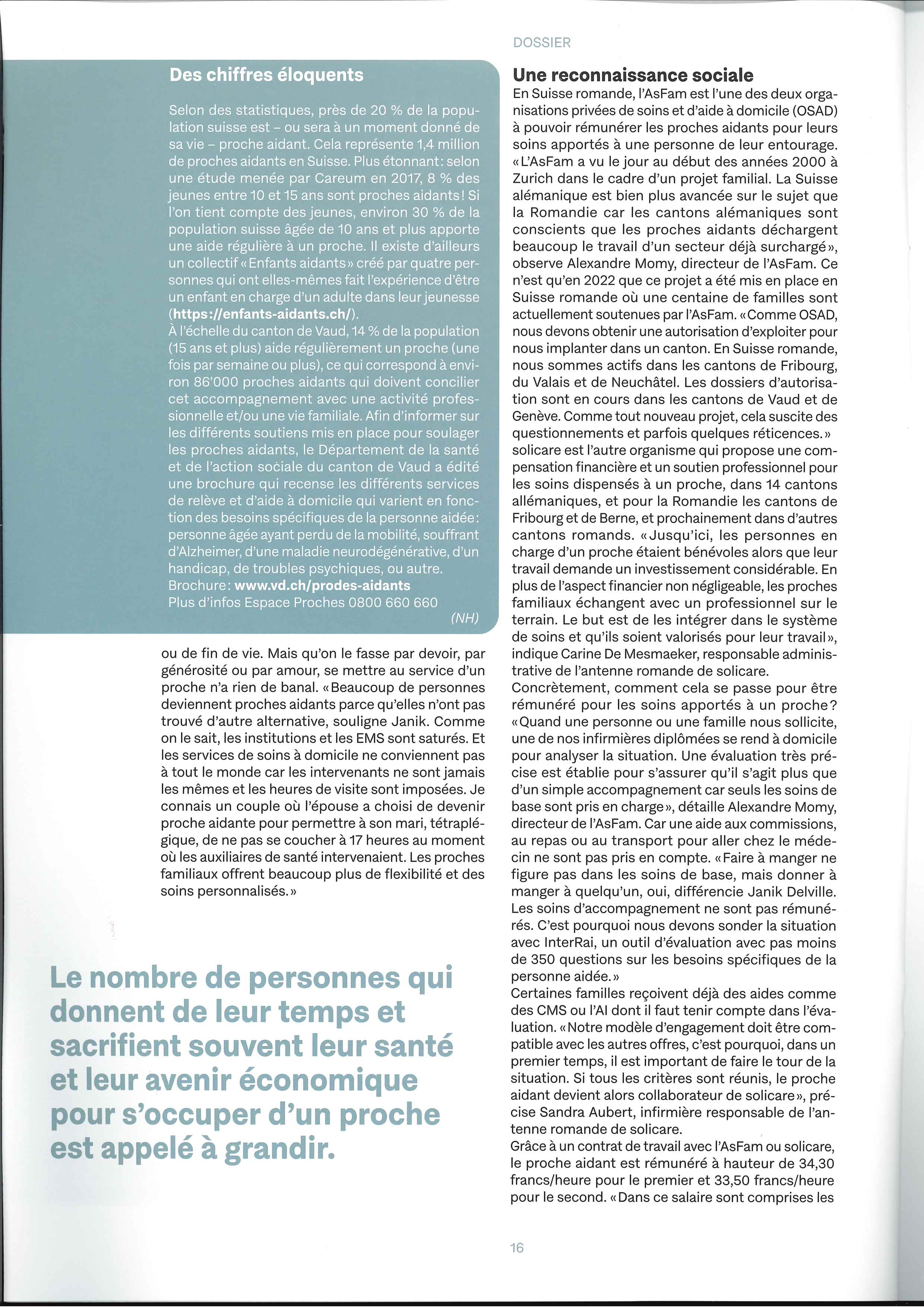 Page 3 article proches aidants ARAM Magazine